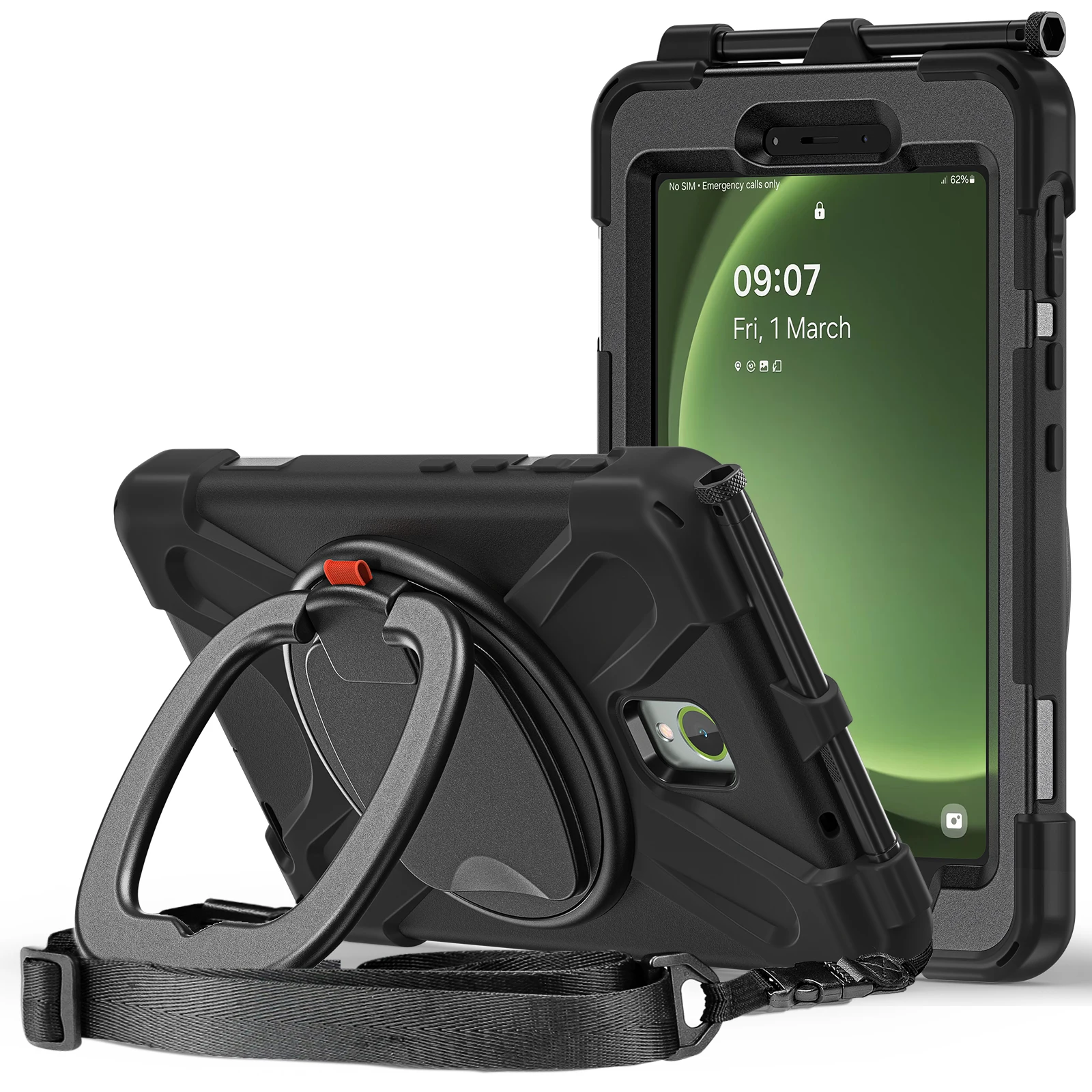Blindado Shockproof Lifting Handle Shoulder Strap Case, PC Capa de Silicone, Samsung Galaxy Tab Active 5, X306B, 2024