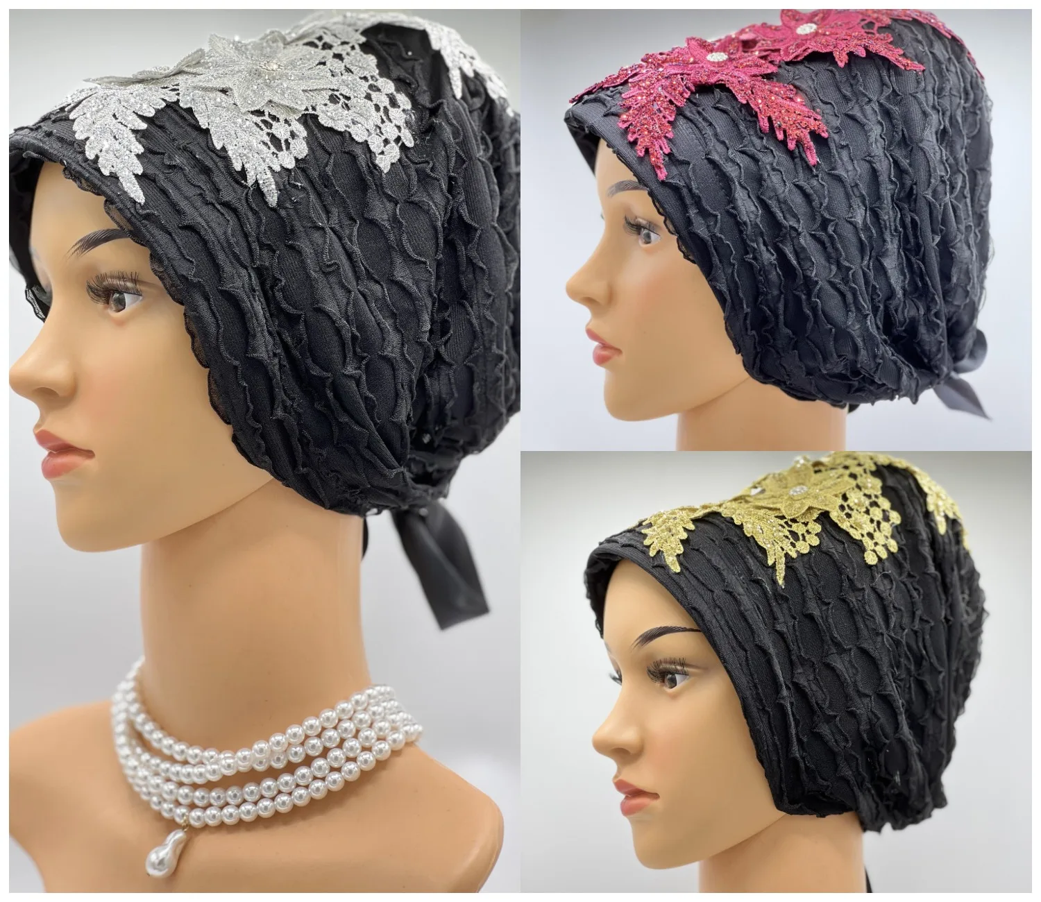 

Muslim Maple Leaf Headband Hat Turban Black Turban Adjustable Lace Up Ladies Hat Turkey Daily Wear Worship Hat Arabian