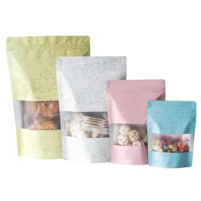 

100pcs Recyclable Maple leaf Ziplock Storage Bags Metallic Mylar Eco Plastic Stand Up Pouches Food Package Bags For Coffee Bean