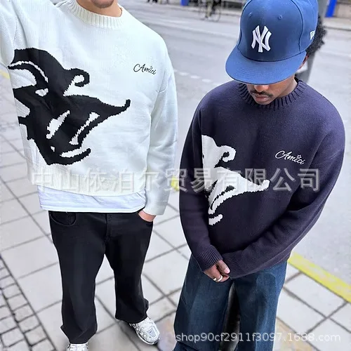 Autumn and winter 2025 new fashion letter embroidery planet jacquard round neck  sweater  men and women high street sweater