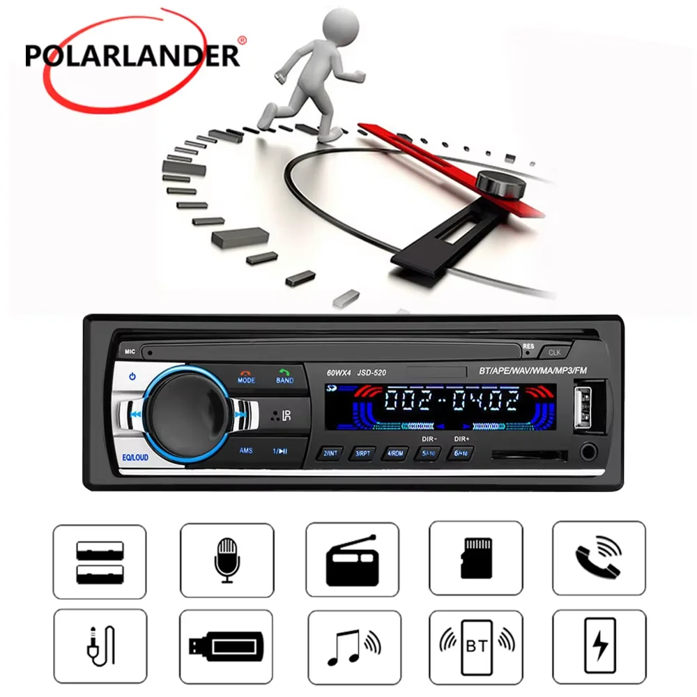 

Автомобильная стереосистема с одним DIN, Bluetooth-FM-радио, 60 Вт × 4, MP3-плеер USB/SD/AUX, 18 предустановленных станций, пульт дистанционного управления, черный