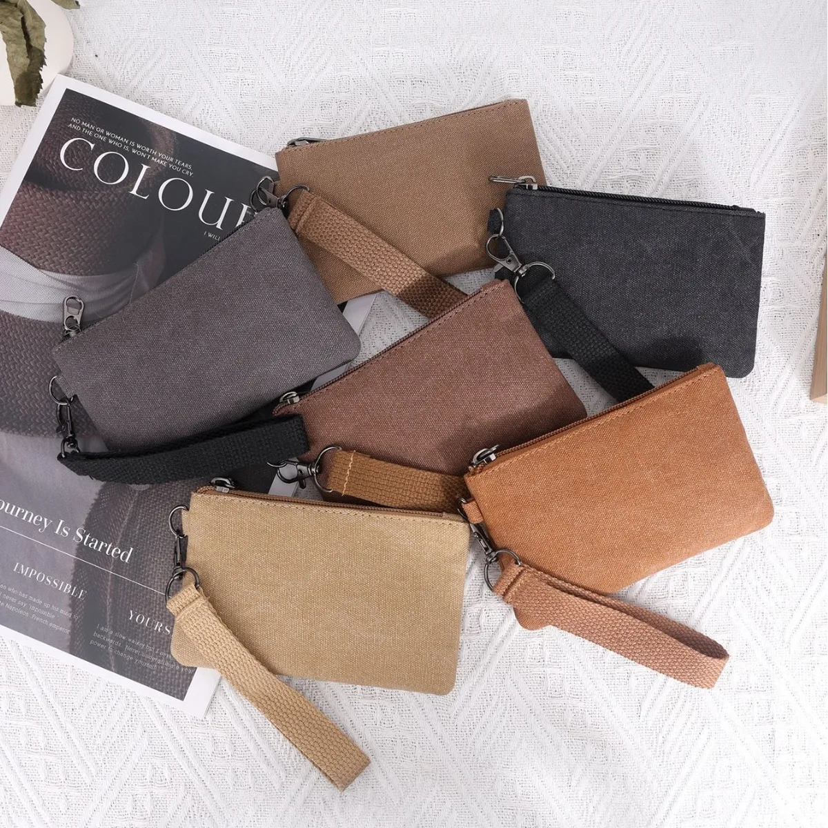 

Маленький холщовый кошелек на молнии, футляр для ключей, отдельный карман для монет и карман для монет, портативный и легкий клатч для женщин