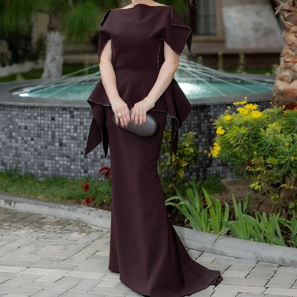 

Customized Mermaid Evening Dresses Floor-length Boat Neck Sleeveless Prom Gown Fashion Sequined Simple Draped Causal Party Gown