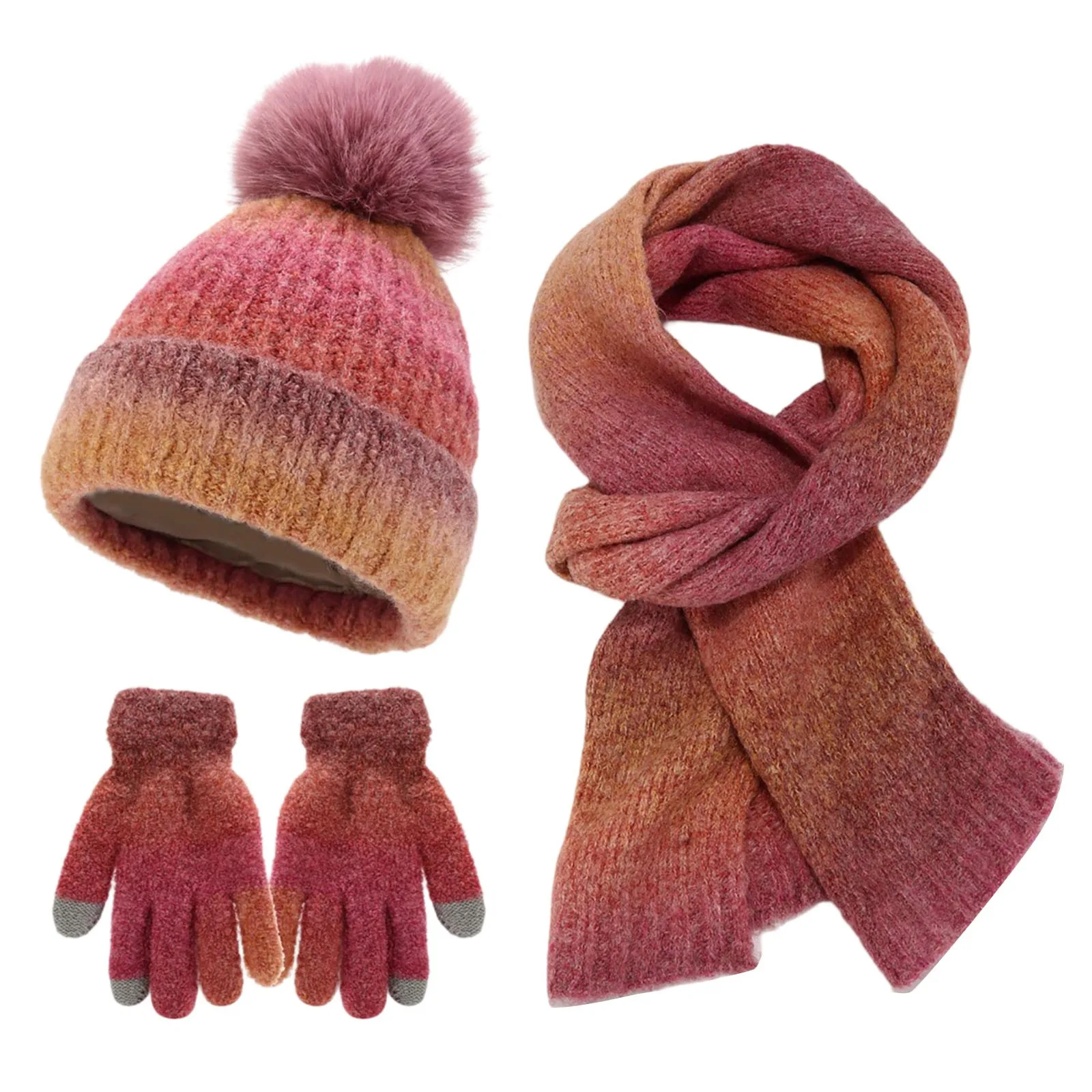 Conjunto de guantes y gorro para mujer, gorro tejido de lana cálido, bufanda, guantes, conjunto de tres piezas, Elegantes, conjuntos de invierno versátiles para mujer 2024