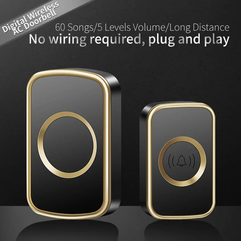 CACAZI Outdoor Wireless Doorbell 60 Ringtones My Melody Chimes Ring Bell Set  300 Meters Remote House Door Bell US EU UK AU Plug