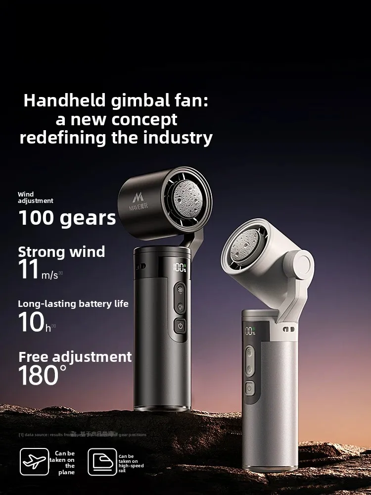 Gimbal Handheld Cooling Fan Aluminum Alloy USB Rechargeable Fan with Emergency Light