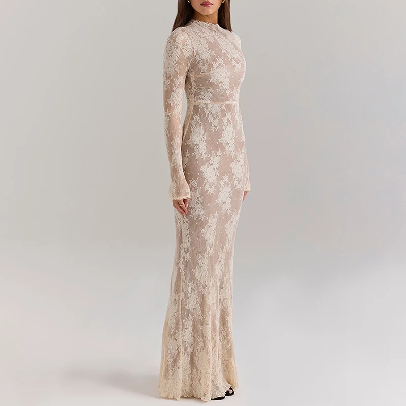 فستان نسائي طويل غير رسمي بأكمام طويلة نحيف 2026 فساتين حفلات أنيقة عالية الخصر موضة رقبة مستديرة فستان ملفوف على الورك #4