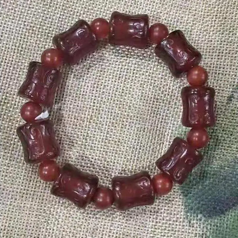 

Натуральный красный агат, бамбуковый узел, браслет для мужчин и женщин, ювелирные изделия, натуральный тибетский буддизм, фэншуй, агат, резьба, браслеты из бисера