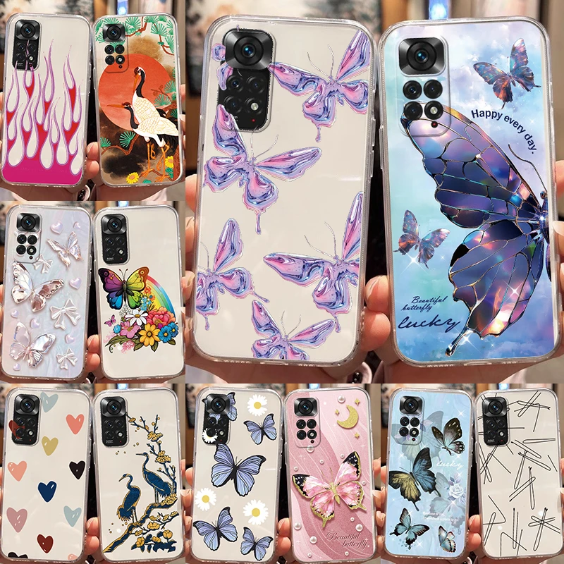 For Redmi 10 4G Note 12Pro 11 Pro 5G 11 Pro Plus 11 11S 11 Pro 10 Pro 10 10T 10 10S Poco M5S M3 Pro Flower Butterfly Clear Cover