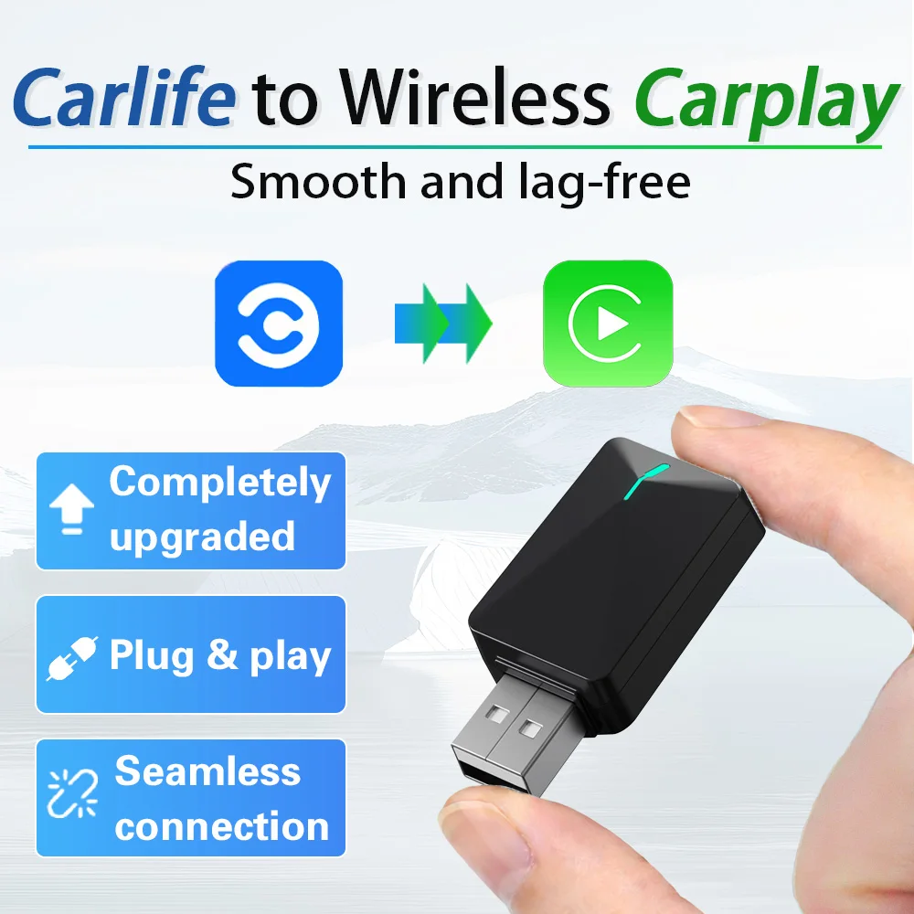 Baidu CarLife Wired to Wireless CarPlay Adapter Built-in 2.4G+5G WiFi Bluetooth Auto Connect Plug&Play for Kia Honda Toyota BMW