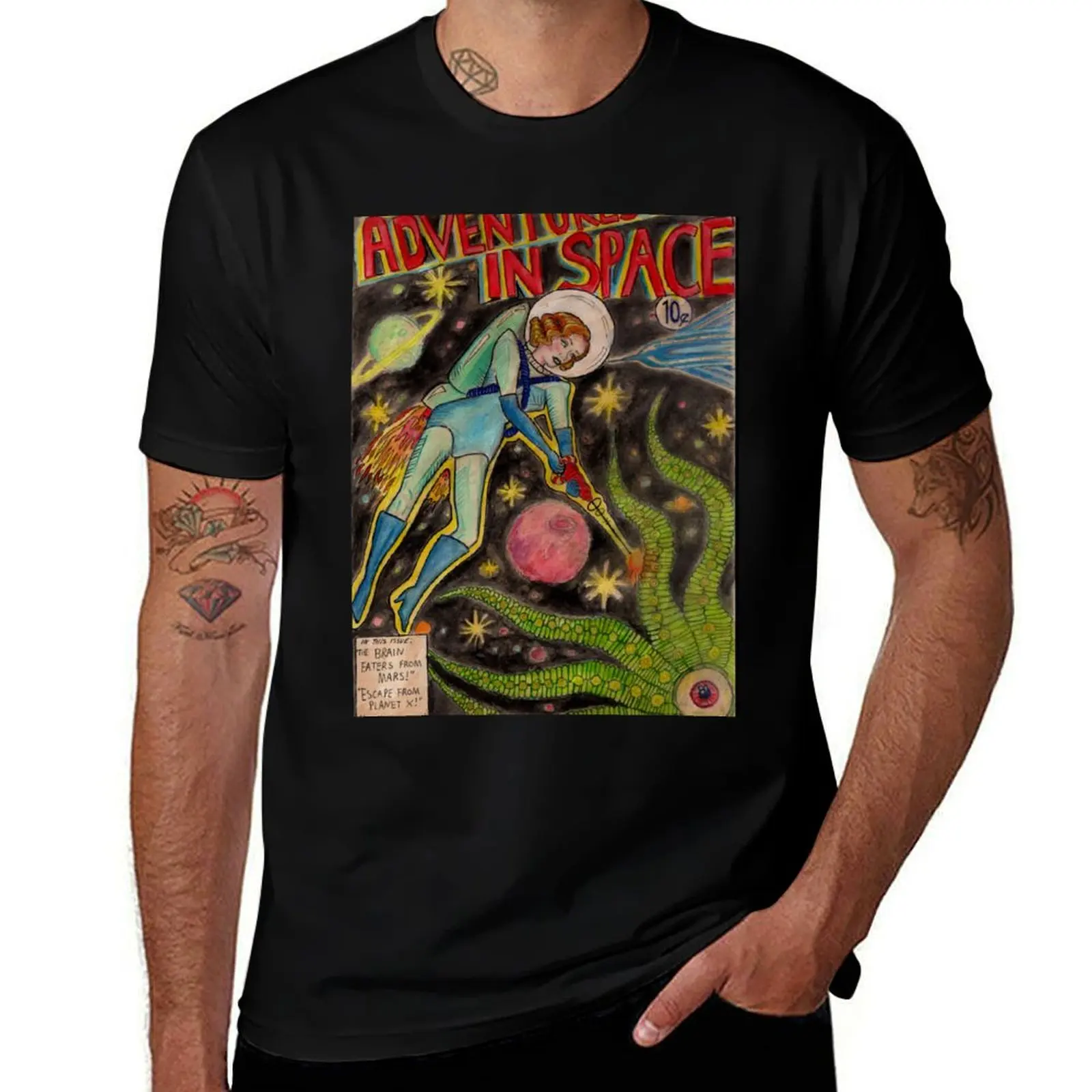 Vintage Science Fiction art 1950s Adventures in Space T-Shirt anime tshirt t shirt for man 100 percent cotton T-Shirt