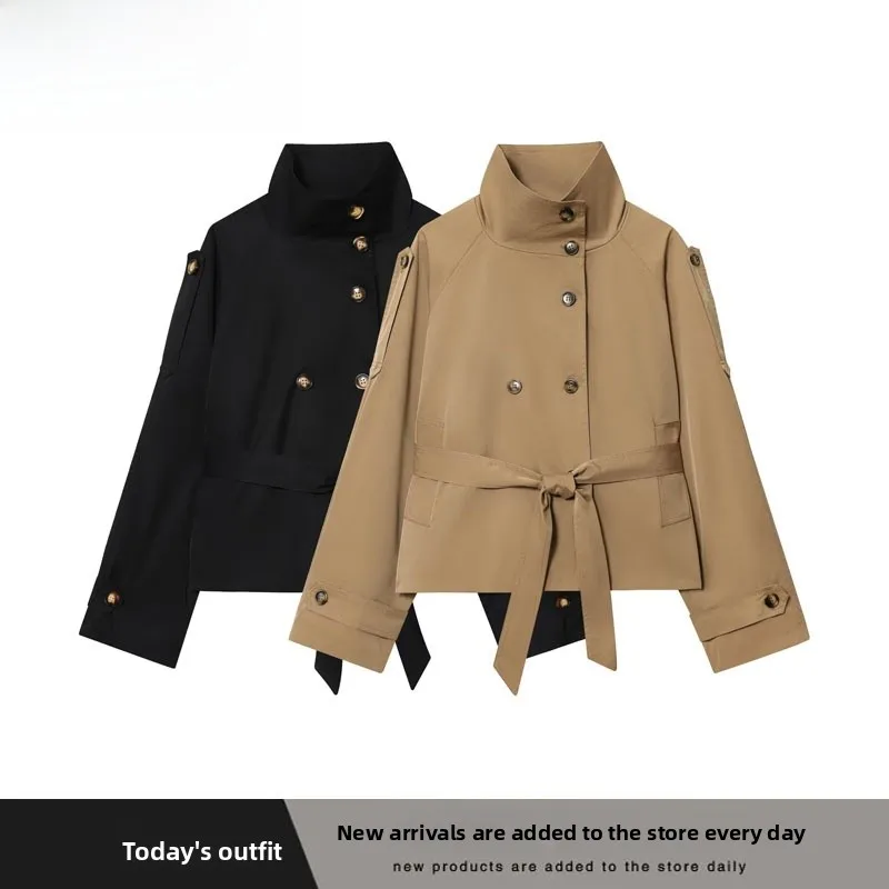 

Faionable Women's Autumn Winter Coat Double Row Button Belted ZR Sle Versatile ort Outerwear Polyester Fiber Warmth