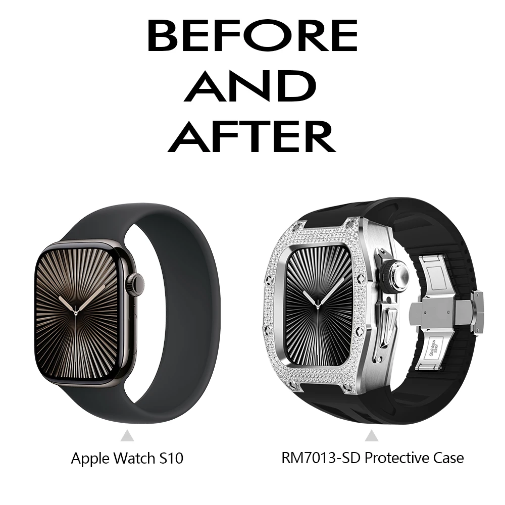 حافظة Soul Cool Diamond لسلسلة ساعات Apple 11/10 46 ملم، اضغط للفتح، إكسسوارات iWatch الفاخرة طقم تعديل الموضة