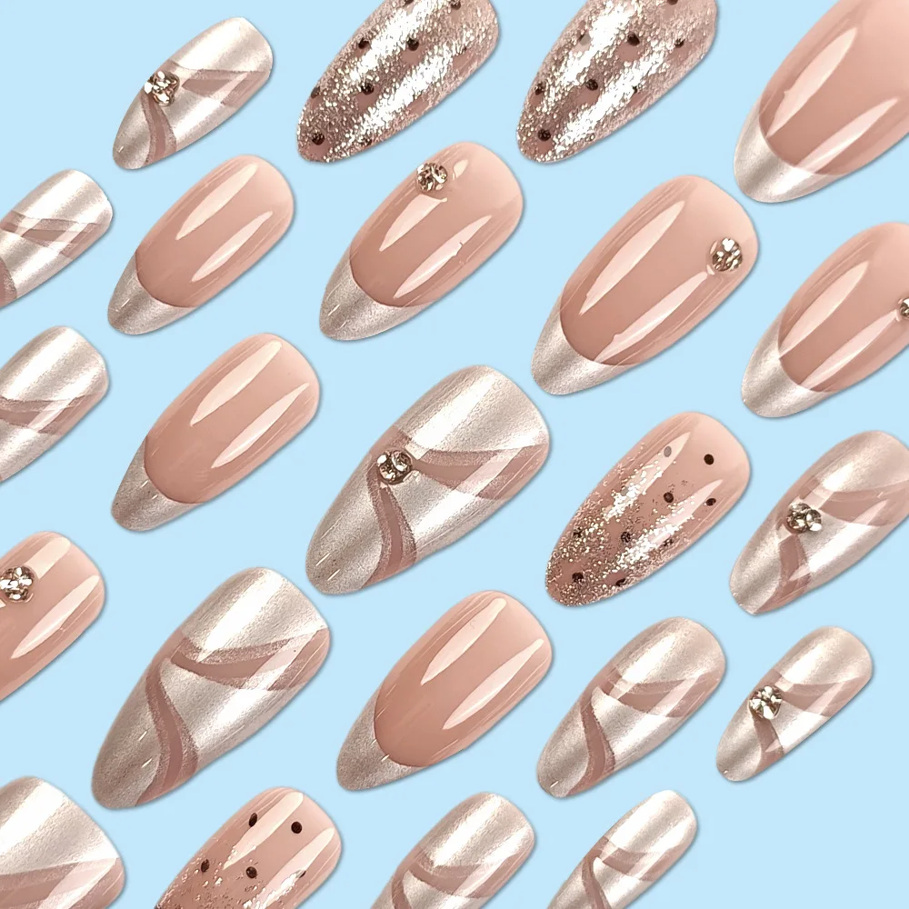 Polka Dot Ribbon Hoogwaardige waterdruppel nagelplaat, korte dot diamanten nagel draagbare stijl, 24-delige afgewerkte nagelpatch