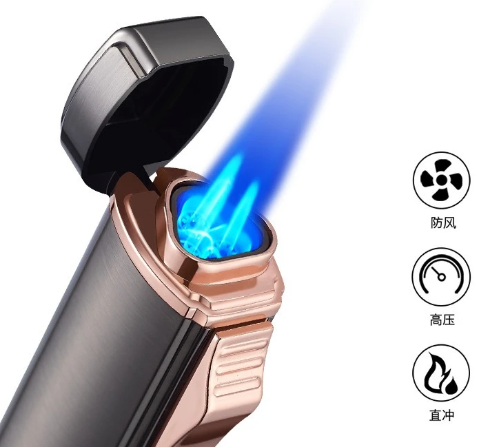 Multi-functional Powerful Three-flame Blue Flame Lighter Cross-nozzle Ignition Cigar Men's High-end Gift Cigarette Accessories
