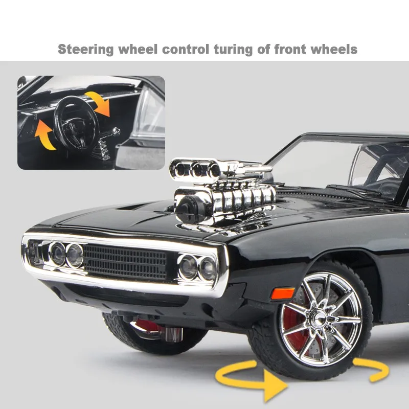 Fast & Furious 7 Dodge Charger R/T 1/24 Diecast Alloy Miniature Toy Car Model Pull Back Sound Light Collection Gift For Boy Kid