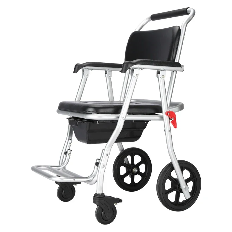 Foldable Mobile Shower Chair with Wheels for Elderly And Disabled Safe Support Bathroom Seat for Bathing And Toilet Use