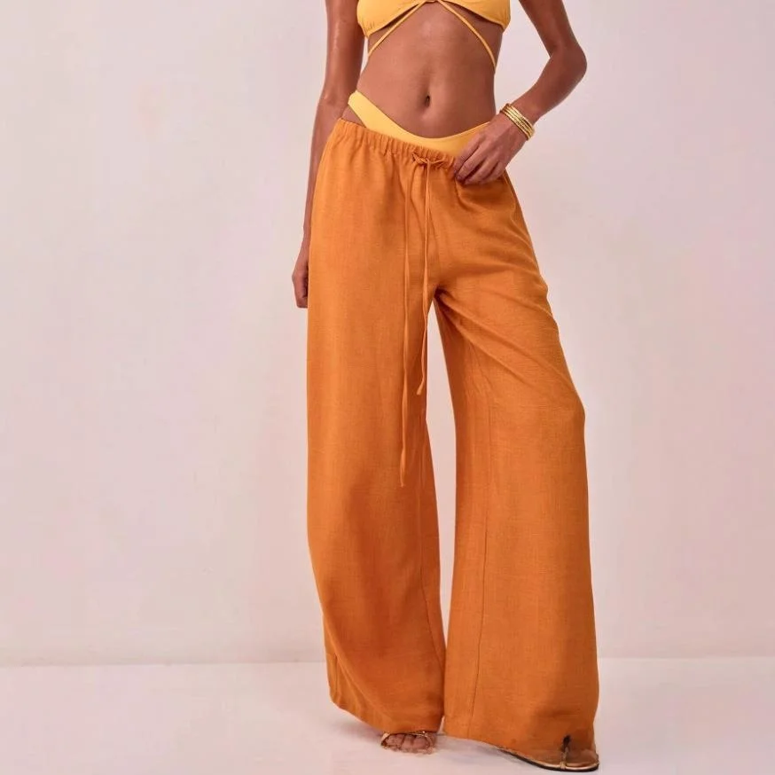 

Широкие брюки с высокой талией для женщин, прямые брюки с эластичной резинкой на талии, повседневные брюки, весна 2025 г.