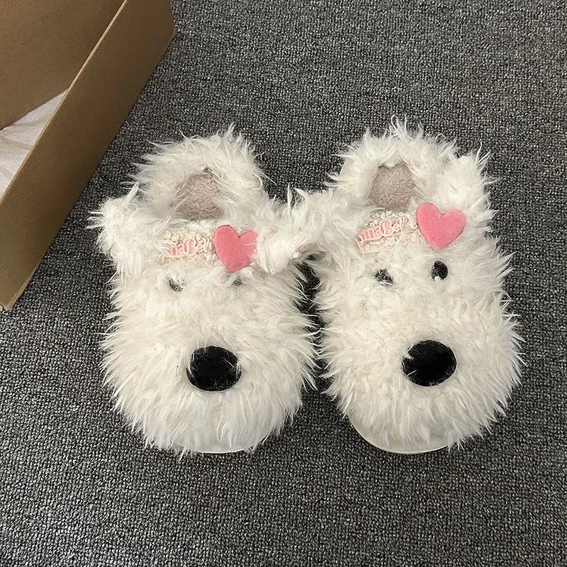 Winter new creative scribbled puppy cute warm home women's shoes cartoon love non-slip thick-soled plush cotton slippers