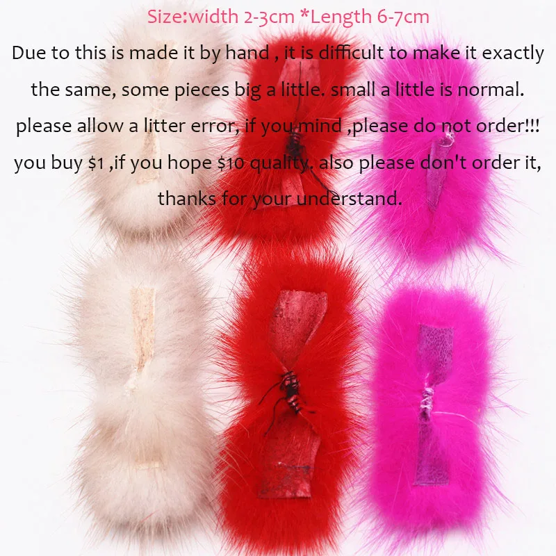 2-3cm*6-7cm Real Mink Pompoms Bowknot Fur Pompom for Sewing on Knitted Scarf Hats Fur Patches Diy Crafts Hair Accessories