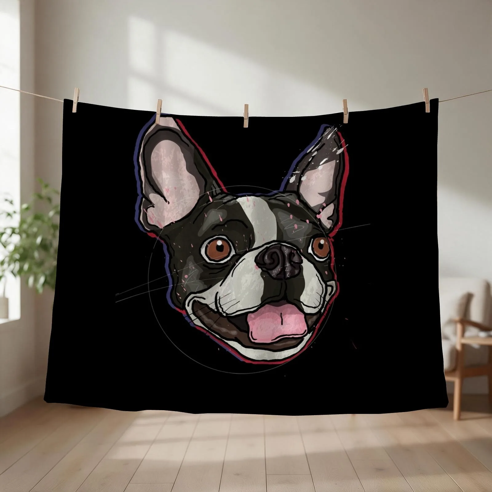 Boston Terrier - black background Throw Blanket christmas gifts halloween Custom Sleeping Bag Blankets