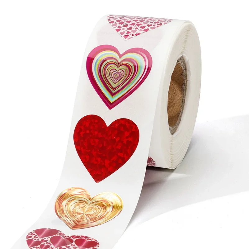 500pcs/roll Heart Shape Valentine's Day Stickers Birthday Party Seal Labels Cute Laser Stickers Box Tag FAVORS Labels Stationery