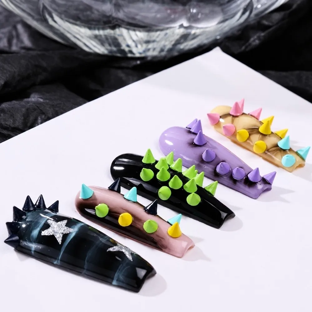 Cool 6 Grid Colorful Rivet Nail Charms Y2K 3D Nail Art Charms Punk Style Halloween Manicure Rivet Nail Charms
