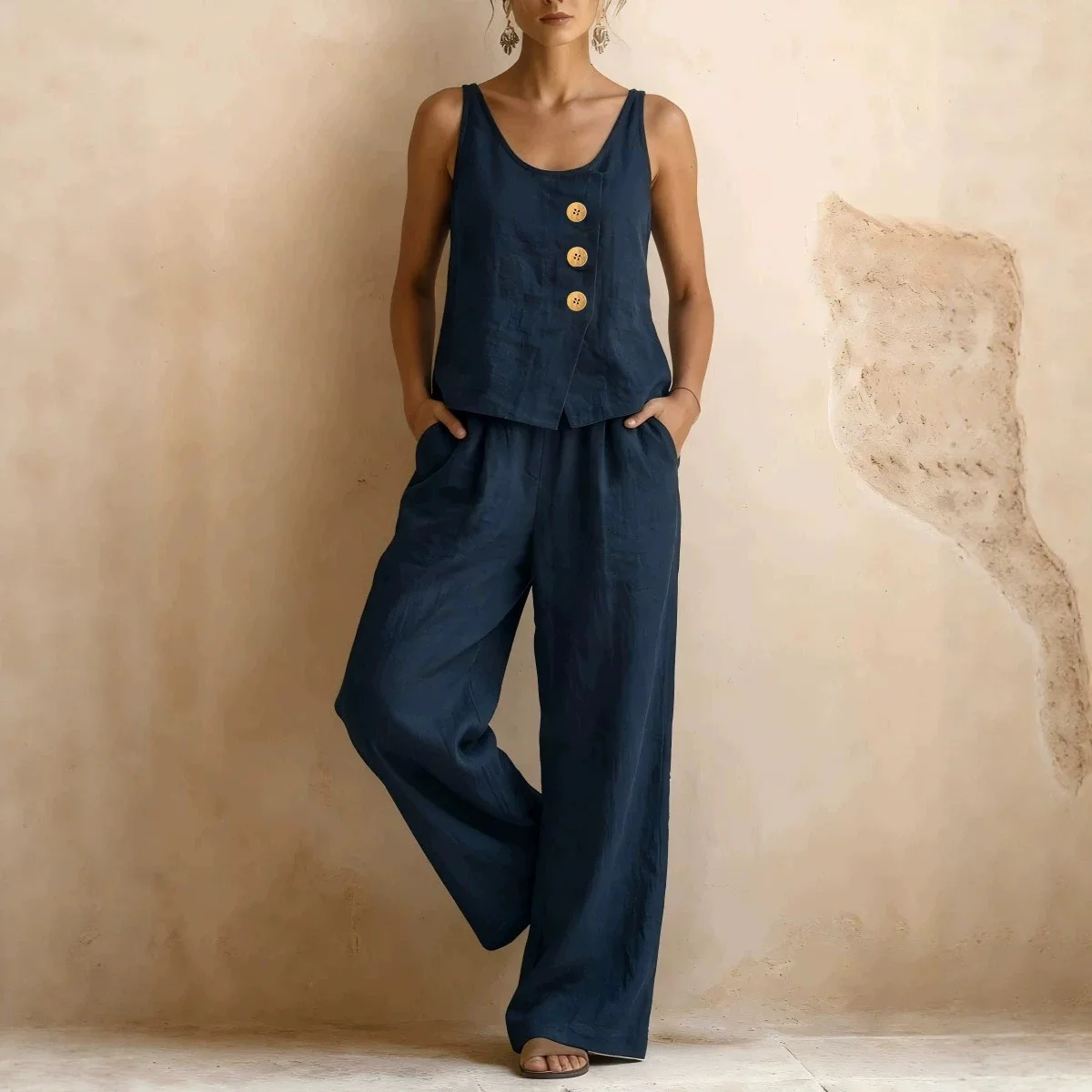 Women's 2026 new item women's sleeveless vest  cotton and linen two-piece set women's clothing