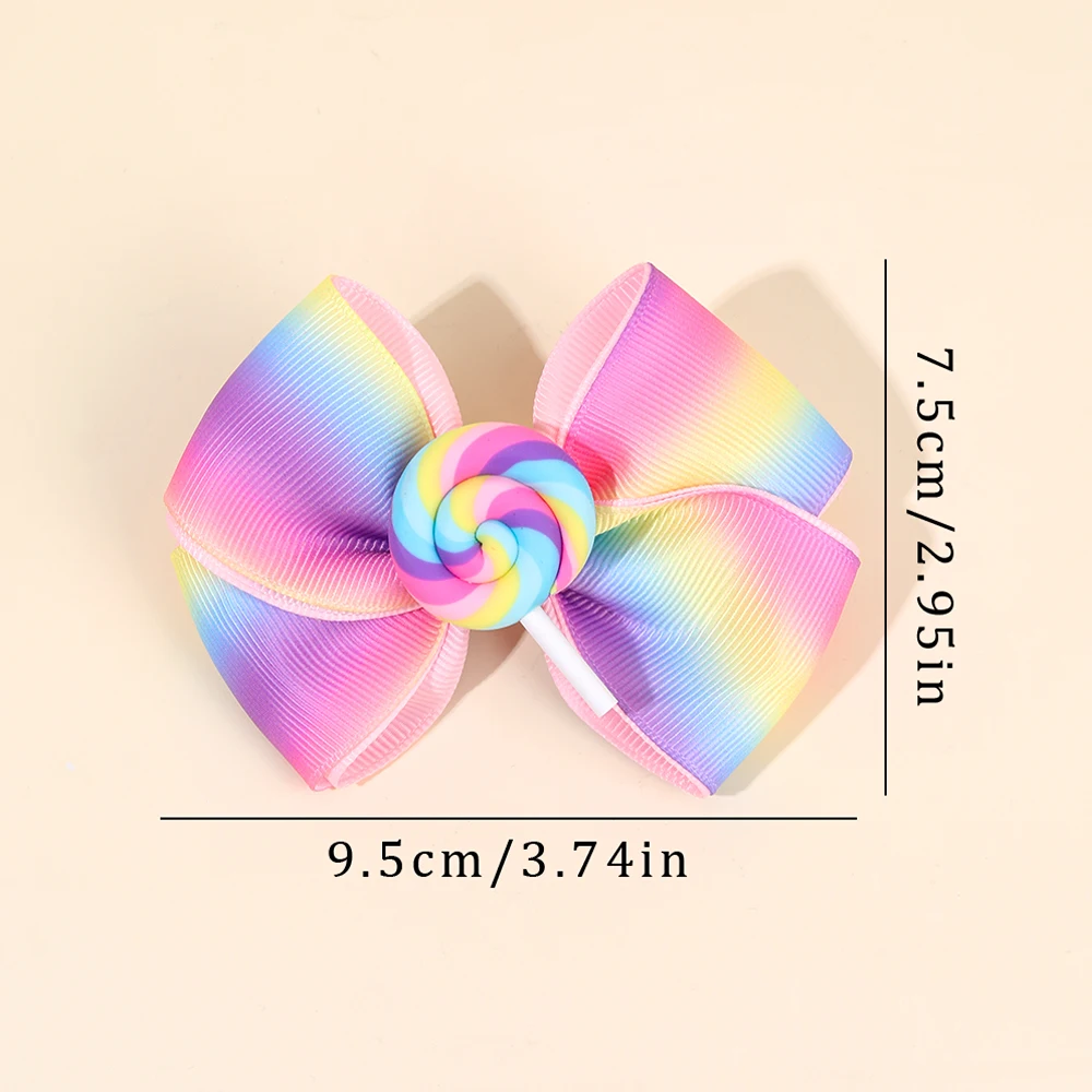 ncmama 2PCS Lovely Lollipop Hair Bow Clips Sweet Girls Candy Hairpins Rainbow Ribbon Bowknote Barrettes Kids Hair Accessories