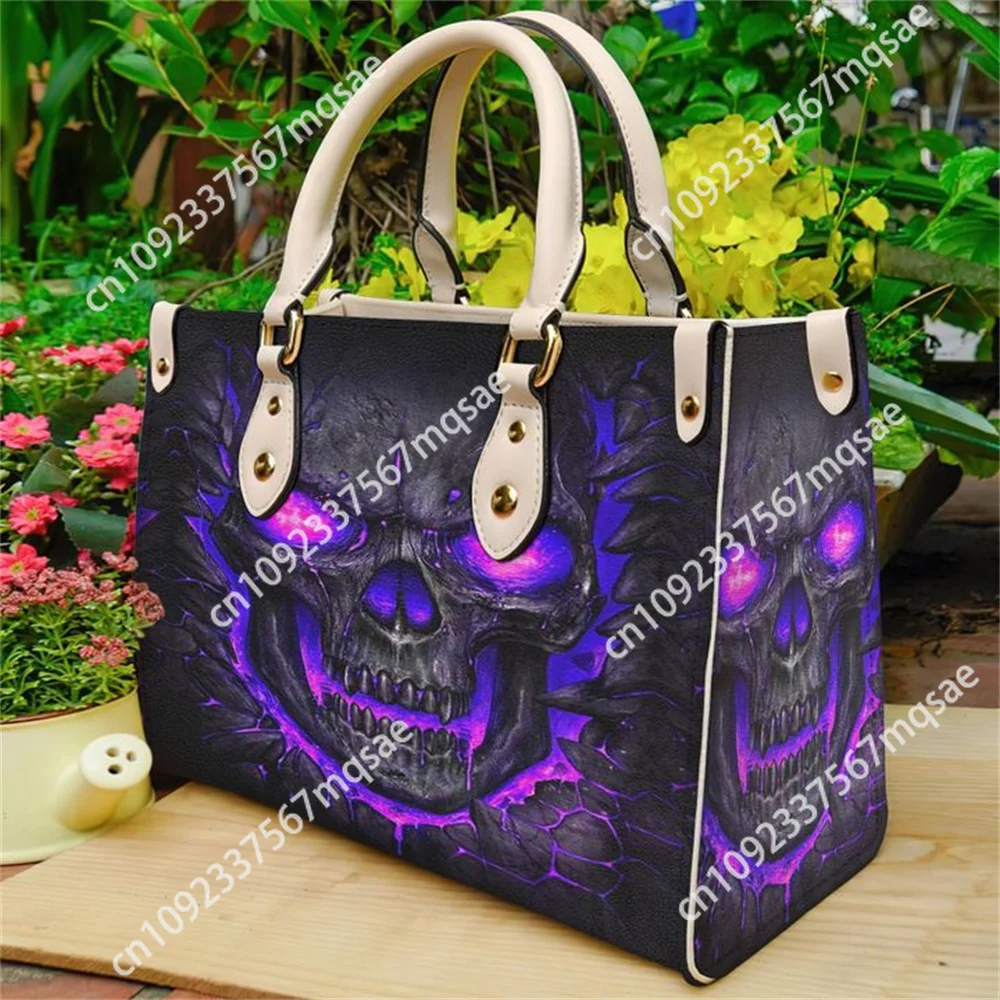 Purple Skull Leather Bag Handbag Purse for Women Fashion Small Casual Tote Luxury Shoulder Messenger Bolsa Female Top-handle Sac