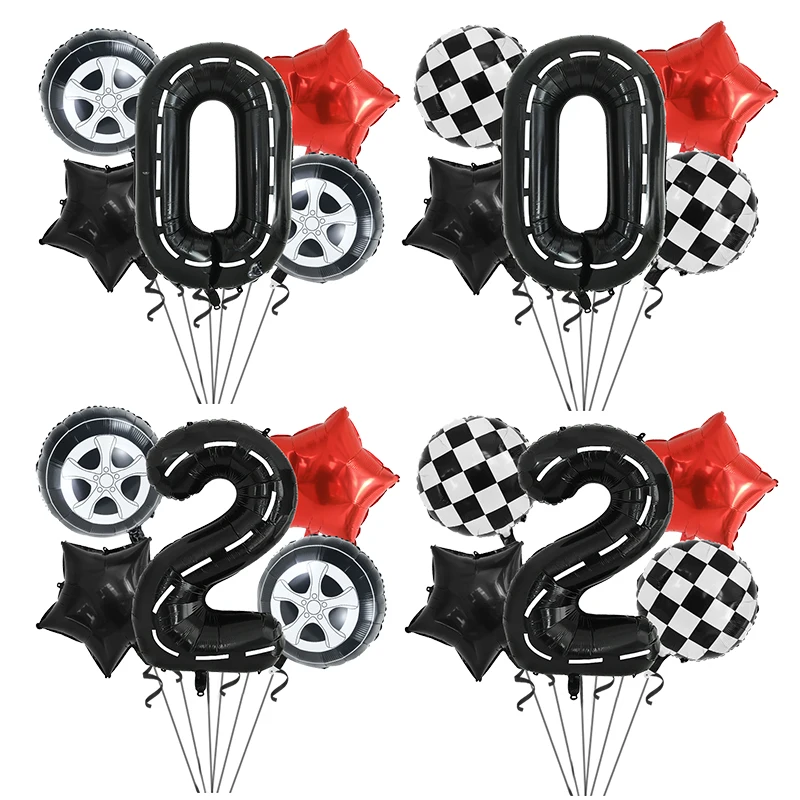 40inch Race Car Birthday Balloons Number 1 2 3 4 5 6 7 8 9 Black Foil Balloon Kids Boy Birthday Race Car Party Decor Supplies