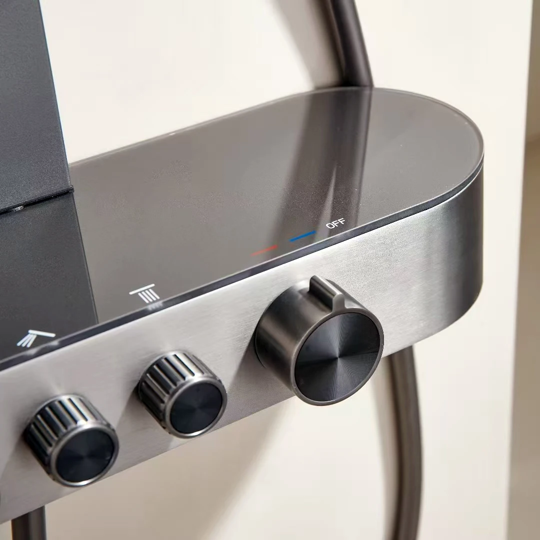 Set Pancuran Kamar Mandi Air Terjun Sistem Pancuran Kamar Mandi Panas Dingin Abu-abu Senducs 4 Fungsi Kepala Pancuran Curah Hujan Keran Kamar Mandi Kuningan