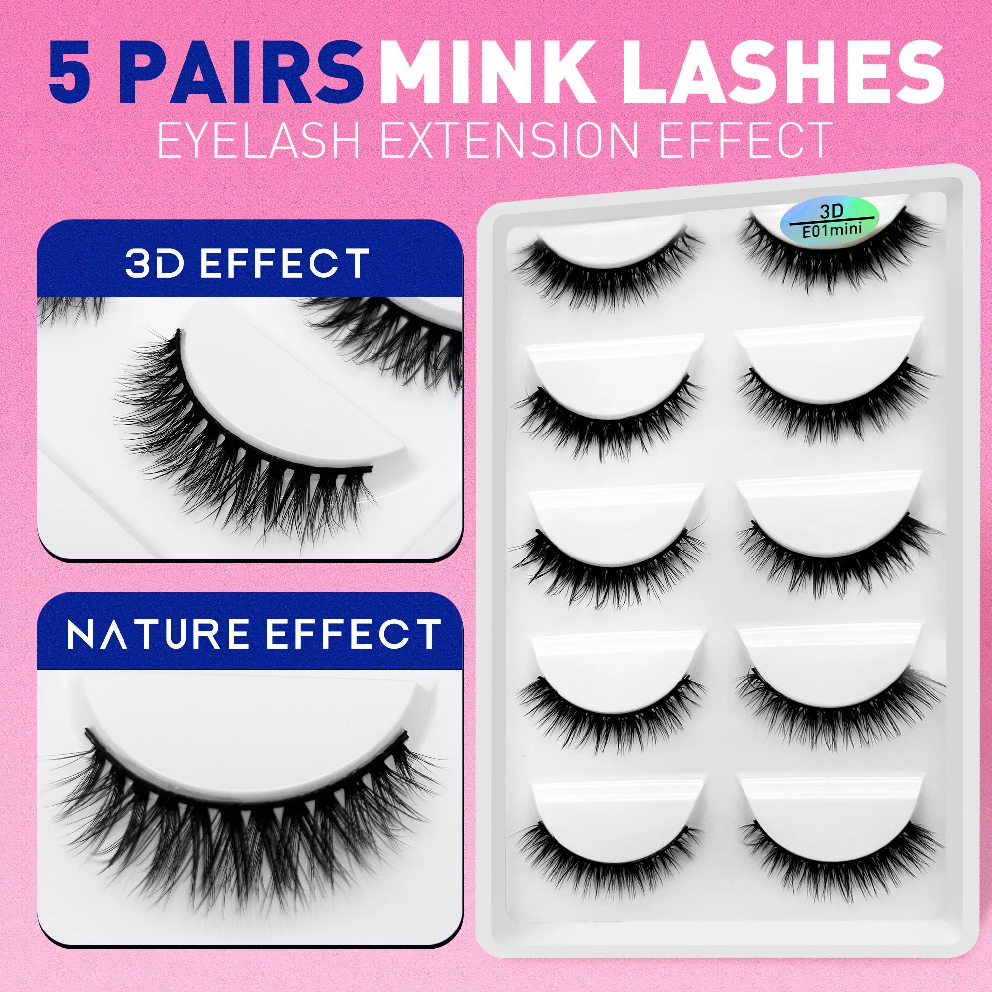 متوسط الطبيعية رقيق حجم الرموش الصناعية ثلاثية الأبعاد المنك جلدة تمديد ماكياج المنك رموش السائبة 5 أزواج #2