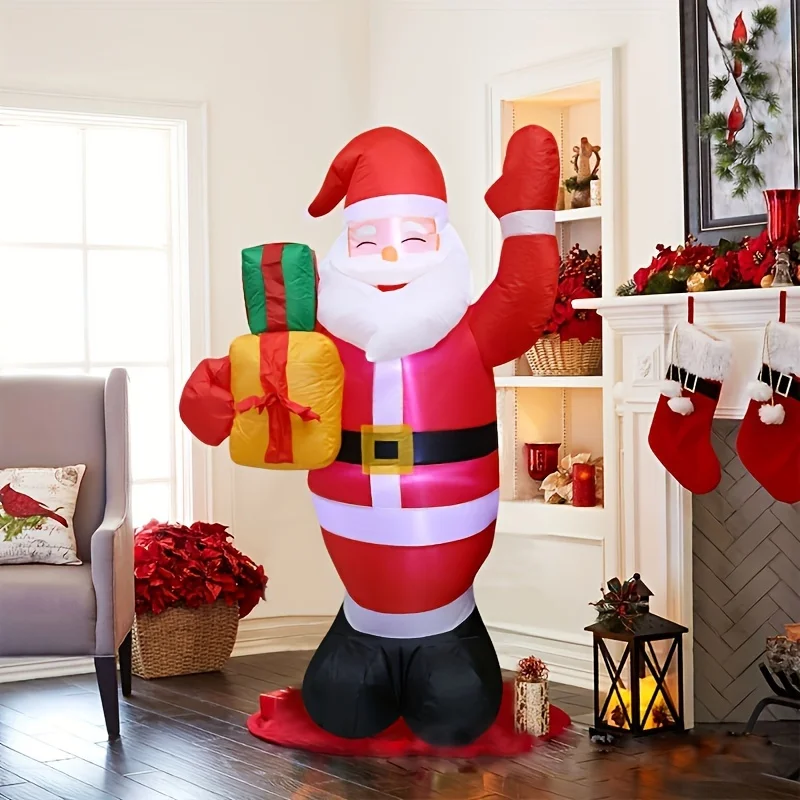 

Chrismas Inflatable Lighted Colossal Santa Holding Gift Inflatable Outdoor/Indoor Decor 5ft