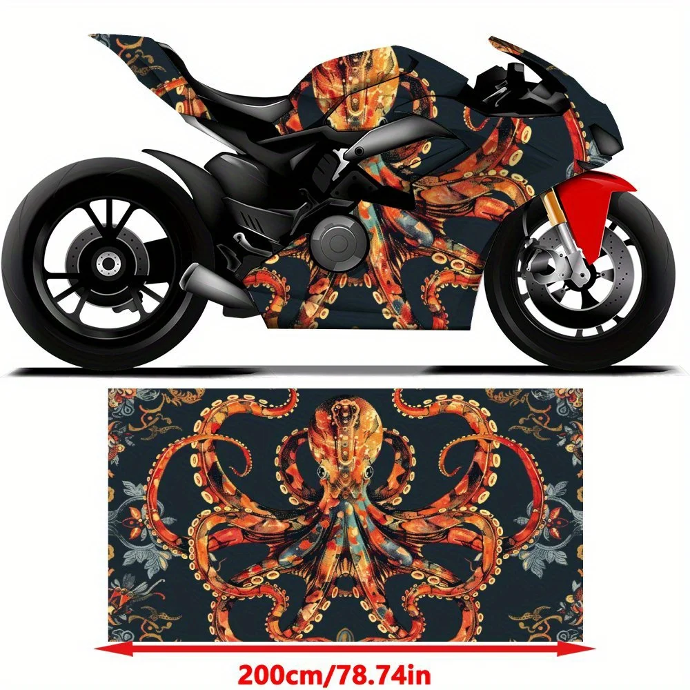 Fantasy Octopus Art PVC Motorcycle Vinyl Wrap, Self-Adhesive Waterproof Sticker, Anti-Scratch Decorative Film for Bike Body, DIY