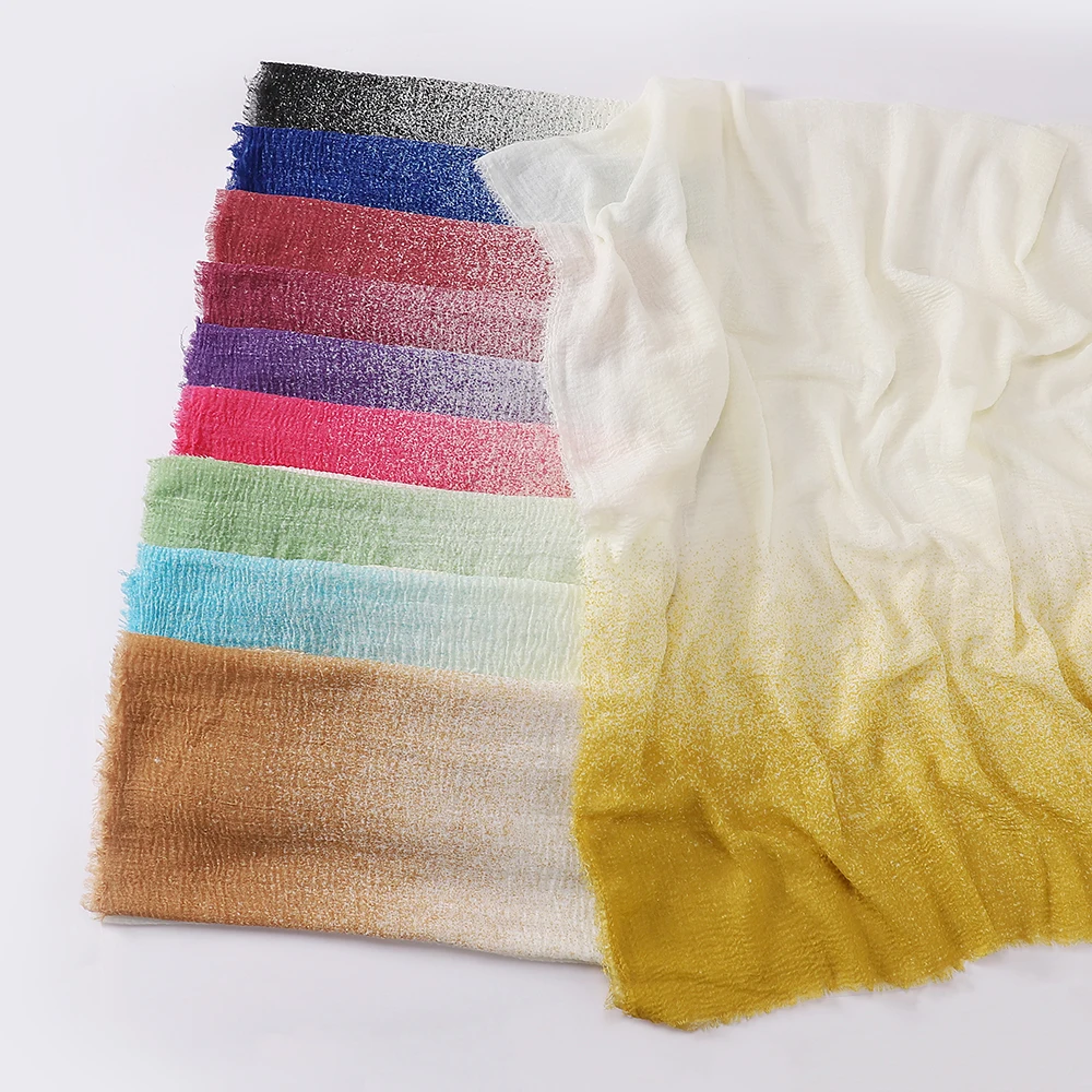 

Muslim Cotton Gradient Hijab Crinkle Scarf Islamic Headscarf Plain Shawl Long Pashmina Linen Wrap Shawls Foulard