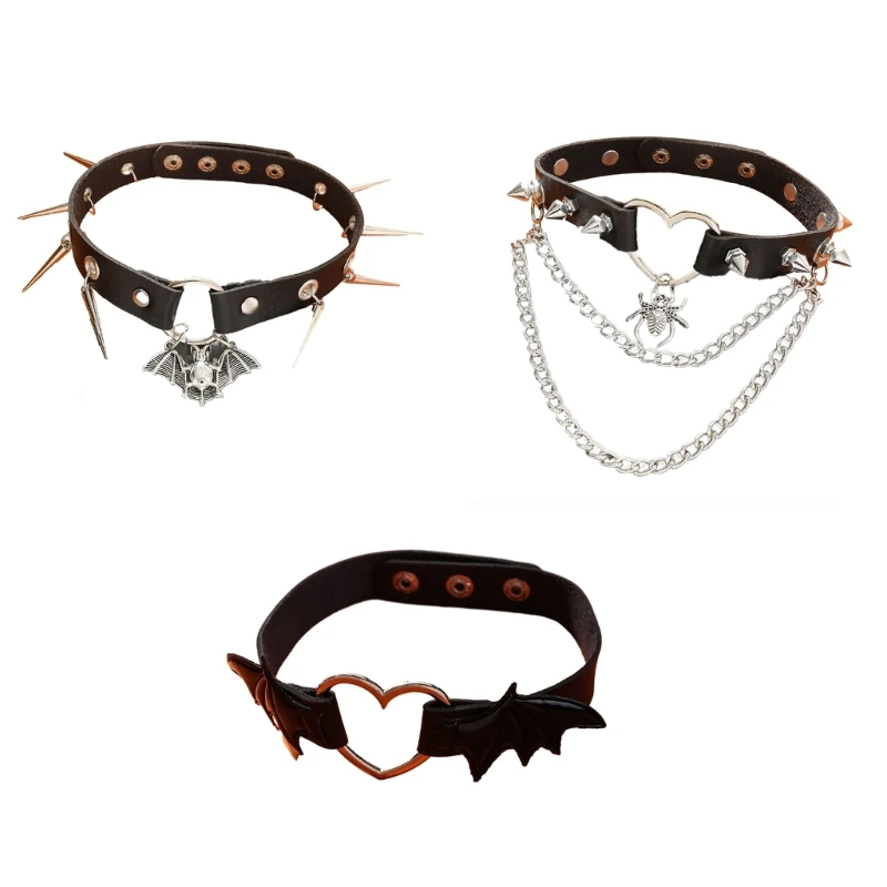 

Y1UB Punk Gothic Collar Leathers Studded Choker Necklace Retro Necklace Jewelry