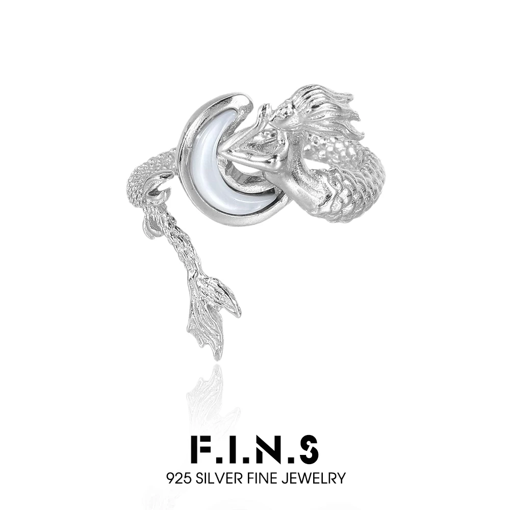 

Кольцо F.I.N.S Mermaid из стерлингового серебра S925, минималистичный дизайн, с белой ракушкой и луной, регулируемое, на средний палец, изысканные ювелирные украшения