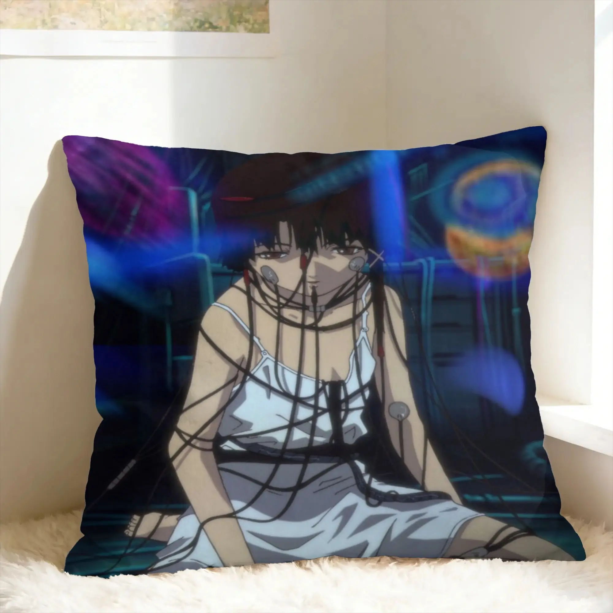 Anime Serial Experiments Lain Pillowcases  Retro Trendy Pillow Case For Living Room Chair Print Pillow Cover
