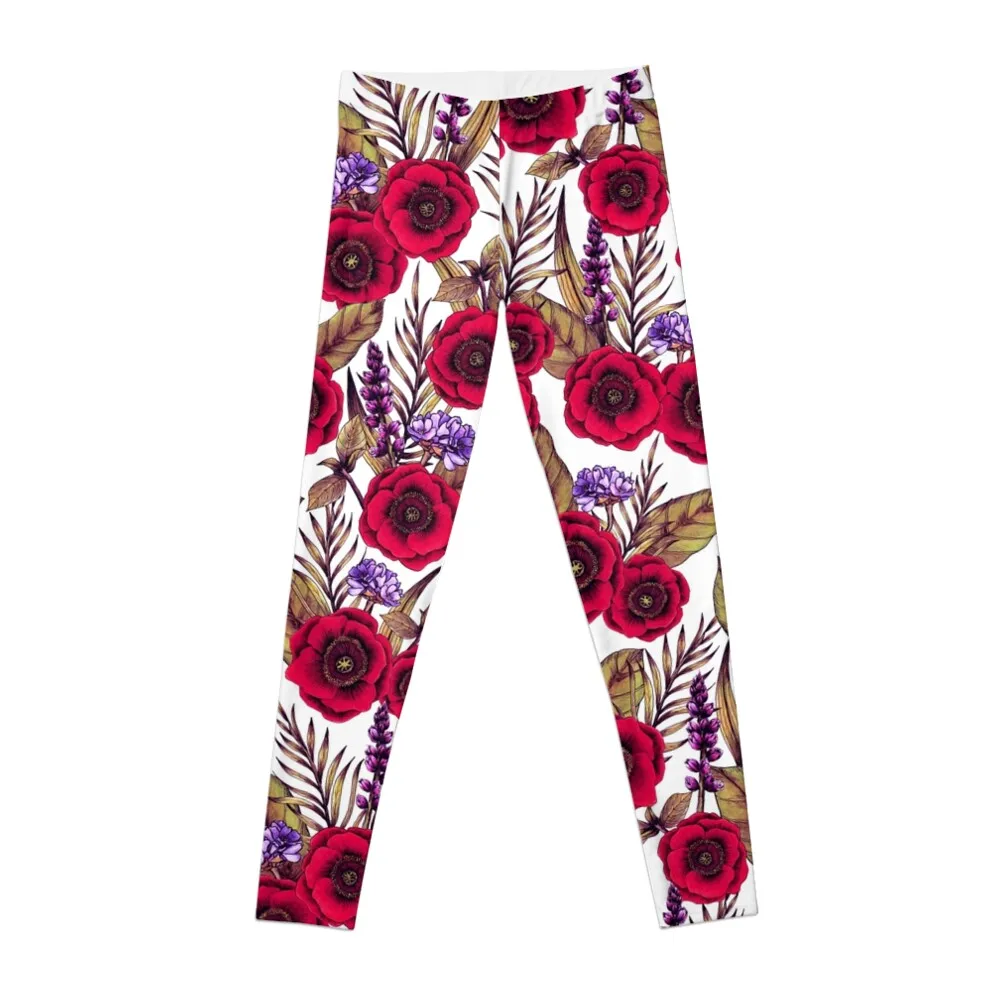 

Red Poppies and Purple Flowers Leggings Legging sexy woman Clothing fitness Women's gym Womens Leggings