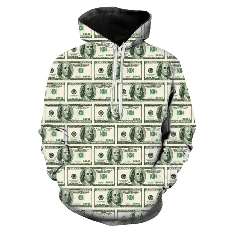 Funny Streetwear Money Dollar Hoodies Long Sleeve Loose Oversize Pullover Swearshirt Men Kid Sports Fashion Autumn Hooded Hoodie