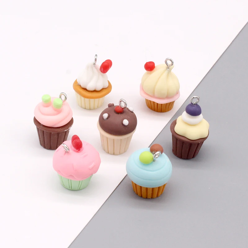 Mix 10pcs/pack Cute Baking Cake Resin Charms 3D Strawberry Chocolate Cupcake Food Pendant For Earring Kyechain DIY Jewlery Make