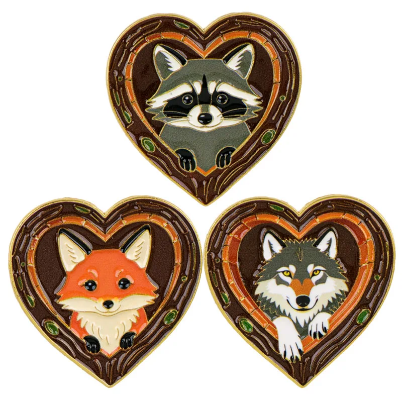 Enamel Pins Fox Raccoon Bear Wolf Brooches Badges Men Lapel Pins Badge on Backpack Clothing Accessories Quotes Jewelry Friends