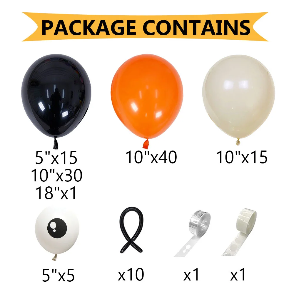 118Pcs Halloween Balloon Garland Kit Orange Black White Sand Latex Balloons for Halloween Theme Party Classroom Decorations