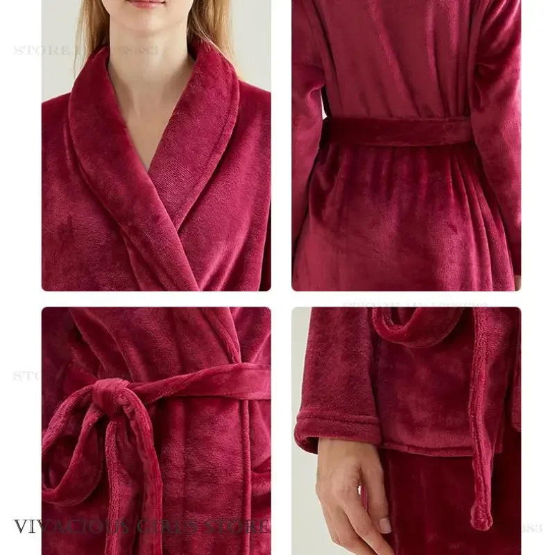 New Flannel Long Robe Home Dress Autumn Winter Thicken Warm Bathrobe Kimono Gown Sleepwear Loose Casual Coral Fleece Loungewear view 4