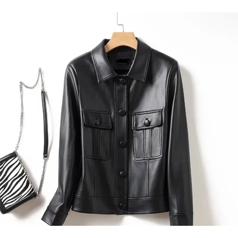 Veste en cuir individuelle de haute qualité, manteau ample, décontracté et polyvalent, amincissant, à revers, printemps automne