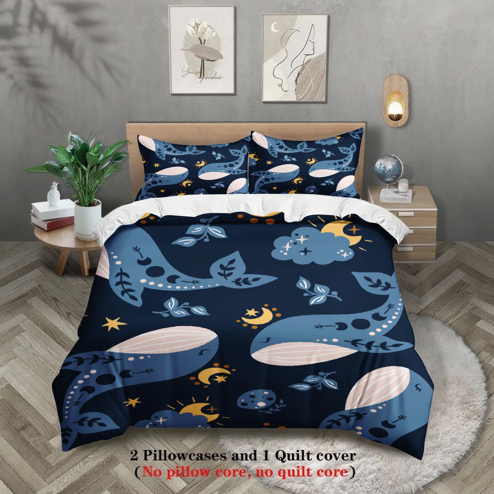 3pcs Bedding Sets 3D Printed Whimsical Moon Clouds And Stars Twin Queen King Size Duvet Cover Sets With Pillowcases No Filling