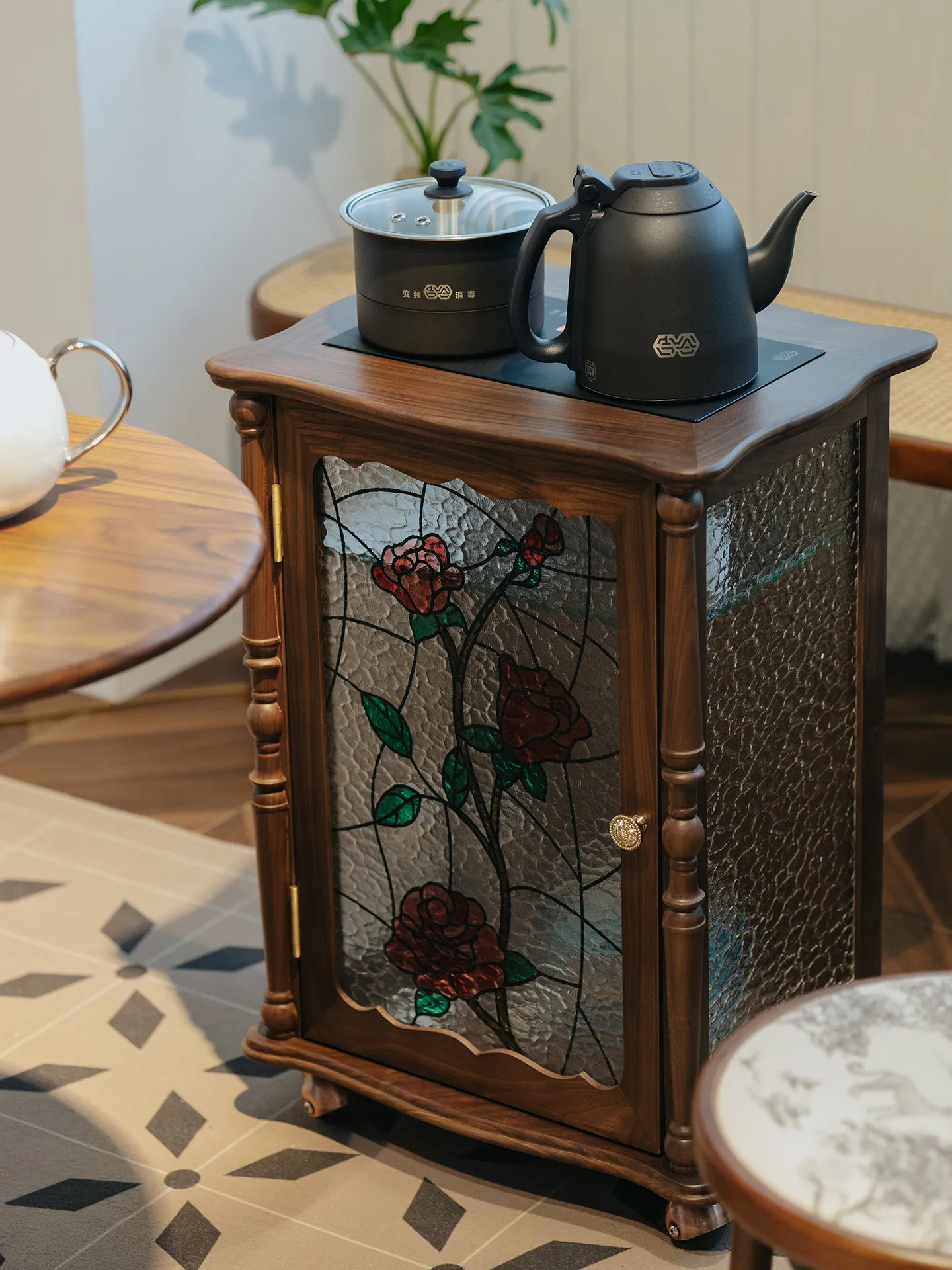 Tea cabinet Black walnut solid wood removable coffee cabinet