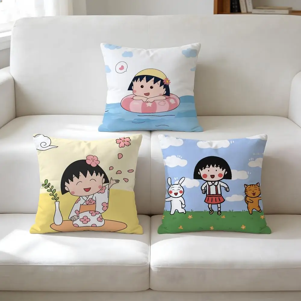 Cartoon Chibi M-Maruko-ChanS Cushion Cover Breathable Short Plush Pillow Case Wrinkle-Resistant Machine-Washable For Easy Care