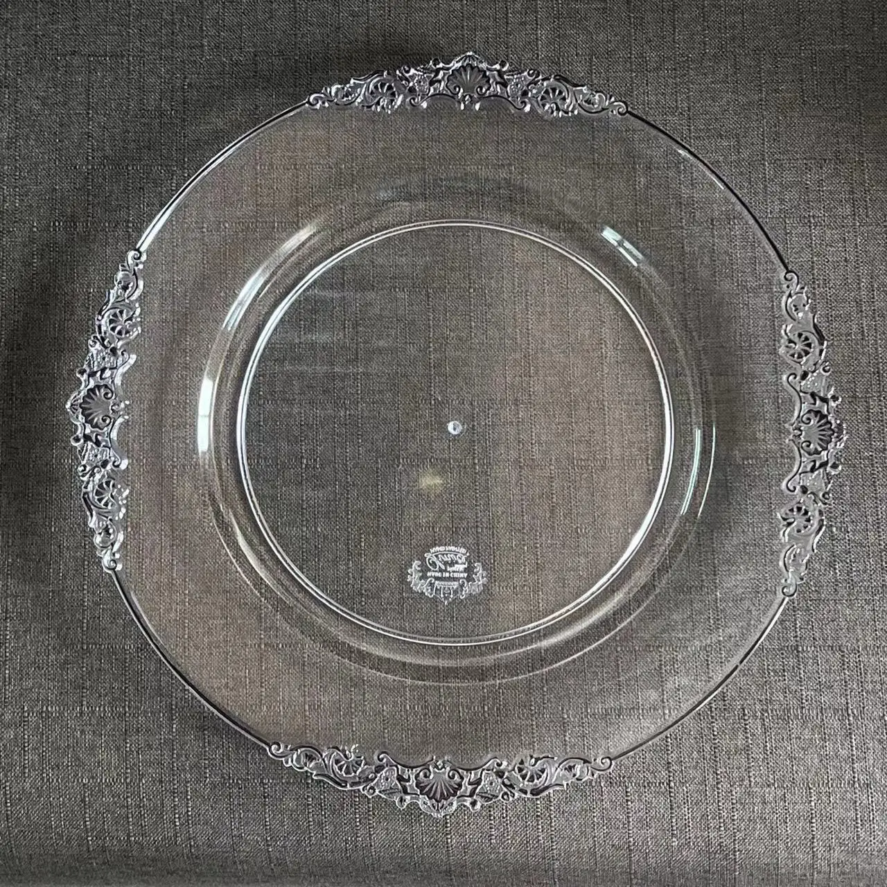 13inch Clear ChargerPlate With Romantic Rim Wedding Tableware Decorative Holder Trays Nakpkin Mat Home Buffet Feast Snack Plates